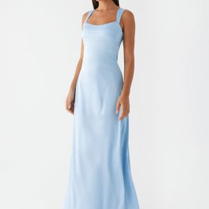 Odette Satin Maxi Dress - Blue