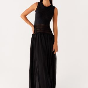 Off Grid Crochet Maxi Dress - Black