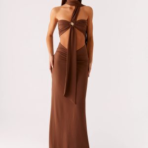 Olive Bloom Maxi Dress - Chocolate