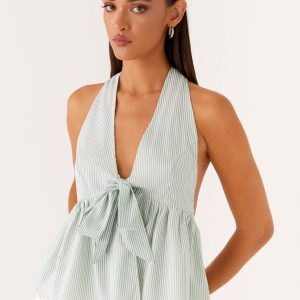 On Repeat Halter Top - Green Stripe