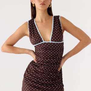 Options Mini Dress - Chocolate Blue Dot