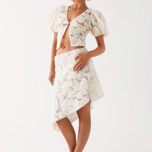 Orchid Breeze Midi Skirt - Ivory