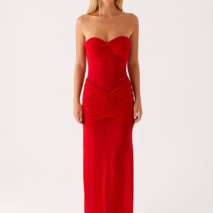 Ottilie Mesh Maxi Dress - Red