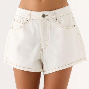 Owen A-Line Denim Shorts - White