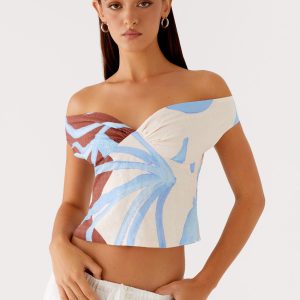 Ozella Off Shoulder Top - Bloom Wave Print
