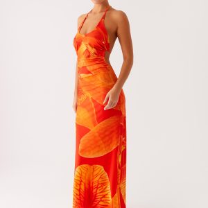 Palawan Mesh Maxi Dress - Orange Floral