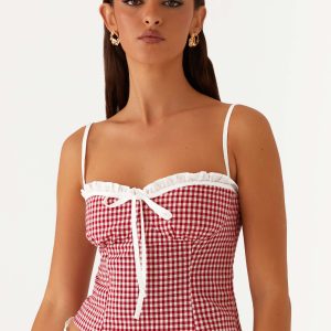 Palmer Ruffle Bustier Top - Red Gingham