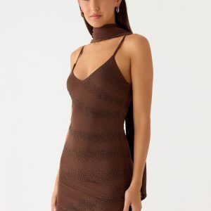Paloma Days Beaded Scarf Mini Dress - Chocolate