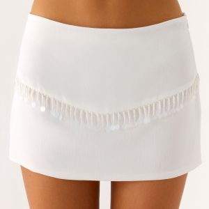 Perfect Celebrity Beaded Mini Skirt - White