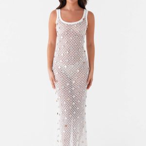 Penida Shell Knit Maxi Dress - White