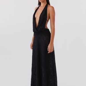 Elysia Lace Maxi Dress - Black