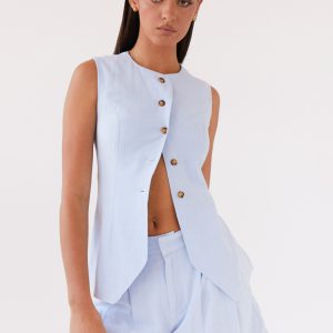 Born For Bordeaux Linen Vest - Blue