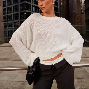 Tyla Oversized Knit Sweater - White