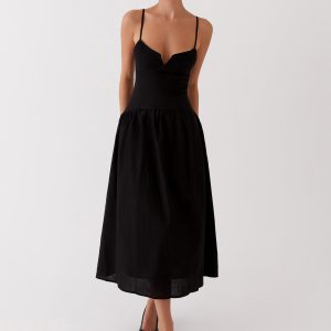 Louvelle Linen Maxi Dress - Black