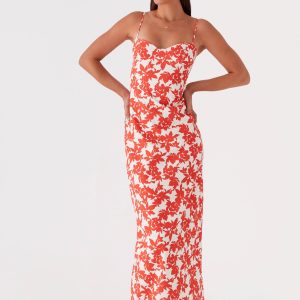 Forbidden Floral Bustier Maxi Dress - Red Floral