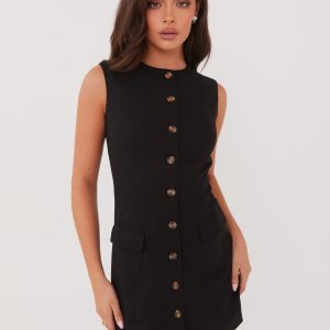 Castello Fiore Linen Mini Dress - Black
