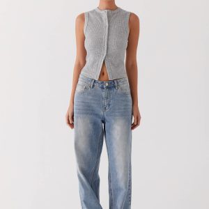 Blair Buttoned Tank Top - Grey Marle
