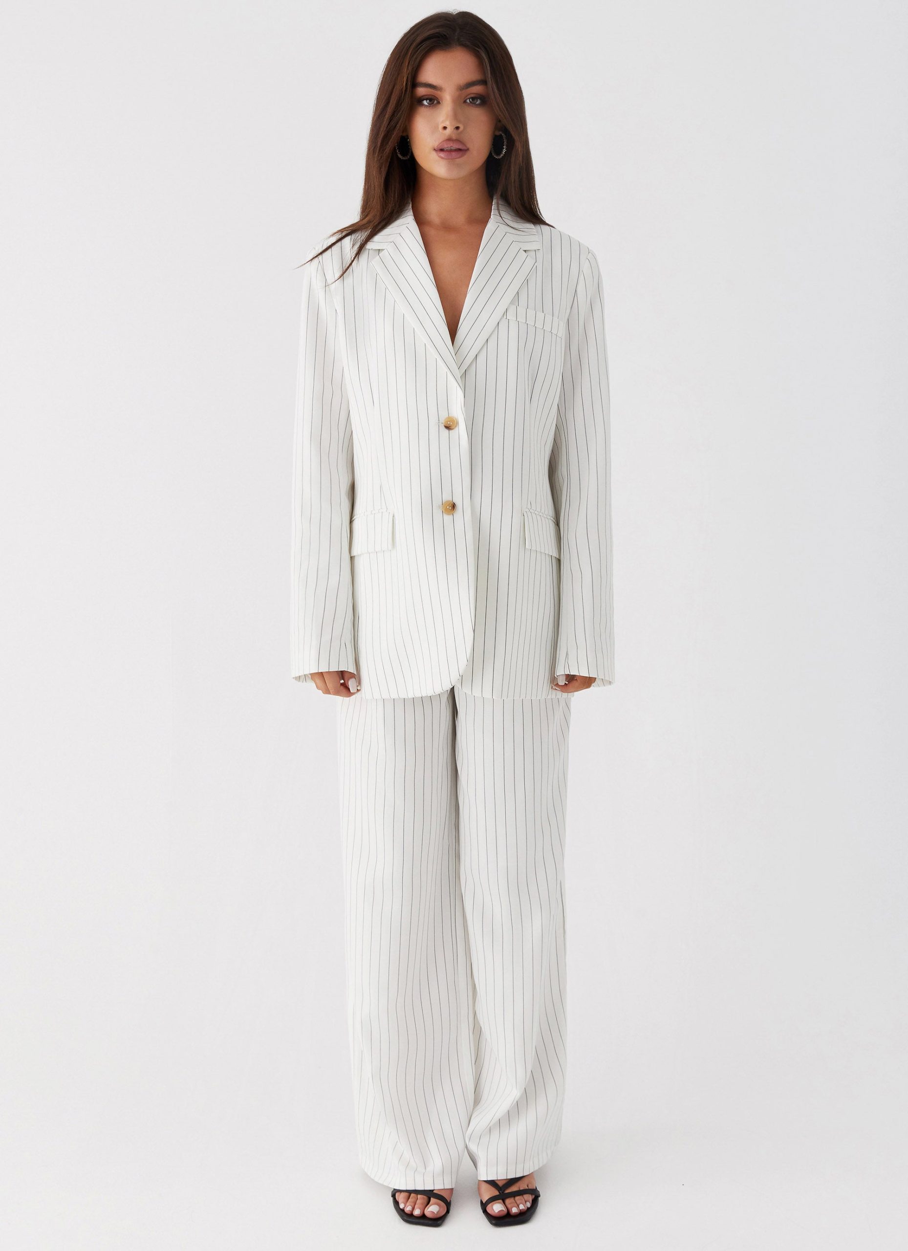 Can't Leave Pinstripe Oversized Blazer - White Pinstripe - Image 3