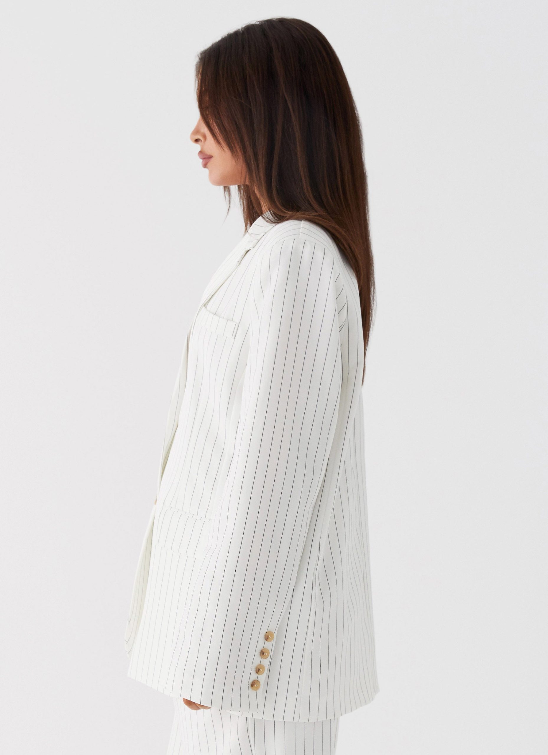 Can't Leave Pinstripe Oversized Blazer - White Pinstripe - Image 4