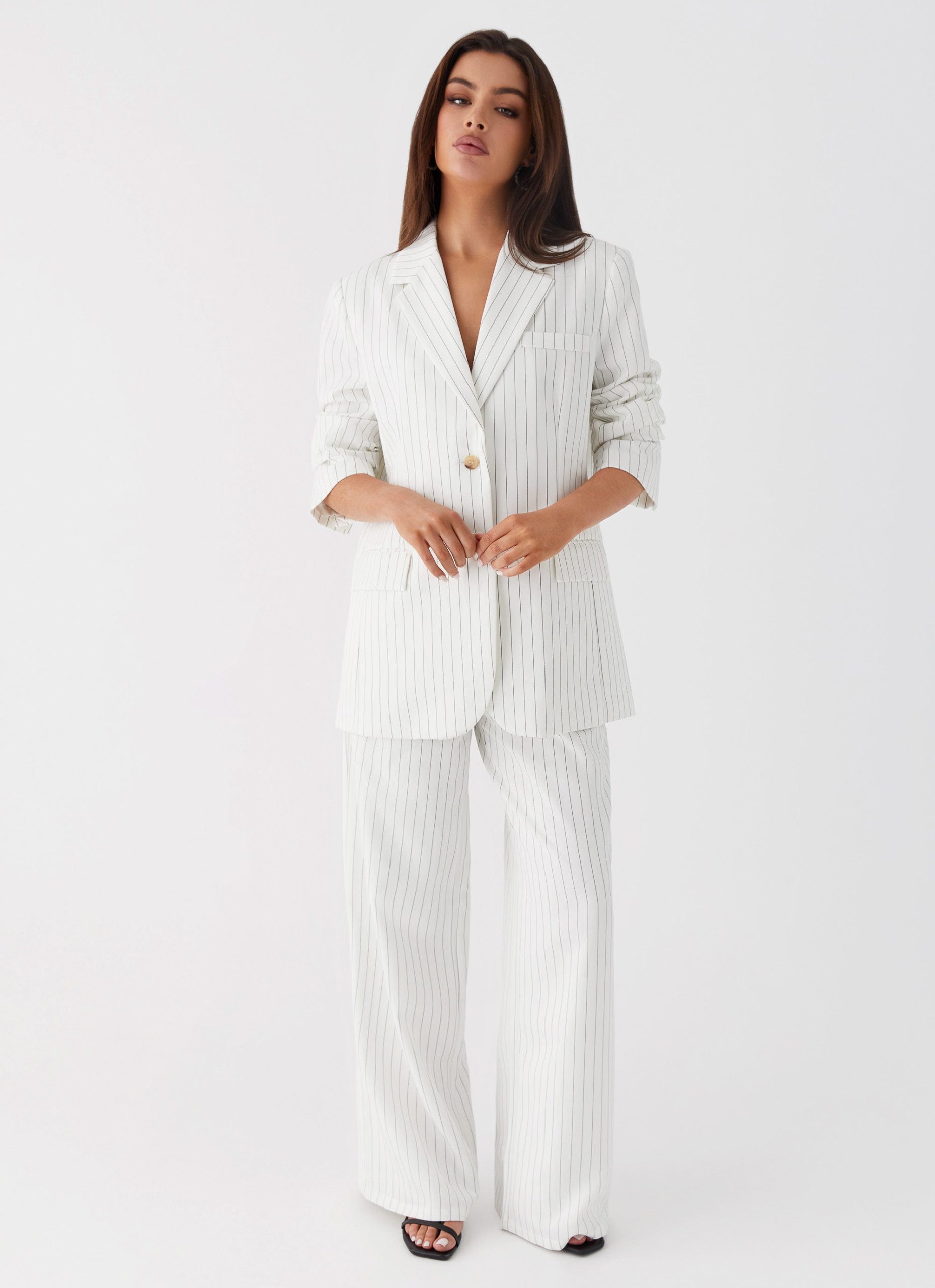 Can't Leave Pinstripe Oversized Blazer - White Pinstripe - Image 6
