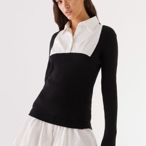 Somerville Knitted Shirt Dress - Black/White