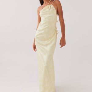 Liliana One Shoulder Maxi Dress - Yellow Floral