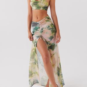 Zenta Ruched Maxi Skirt - Rainforest