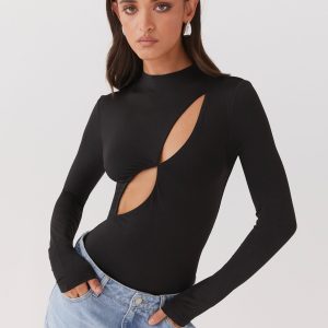 Special Affair Long Sleeve Bodysuit - Black