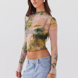 Neon Serenade Mesh Long Sleeve Top - Rainforest