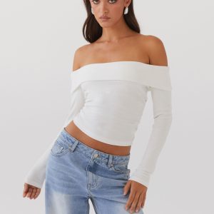 Hayley Long Sleeve Ribbed Top - White