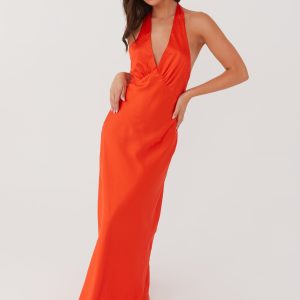 Heavy Hearted Satin Maxi Dress - Sunset