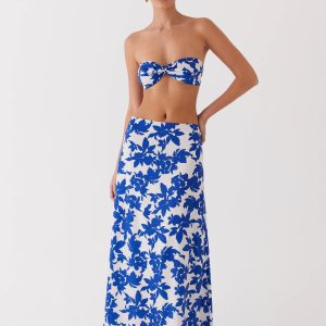 Sky Gaze Low Rise Maxi Skirt - Blue Floral