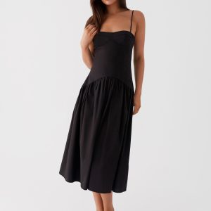 Yvette Corset Midi Dress - Black