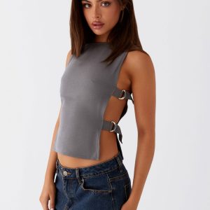 Cherish You Buckle Top - Charcoal