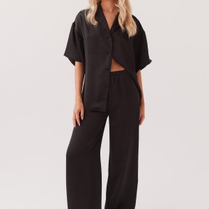 Palm Cove Satin Pants - Black