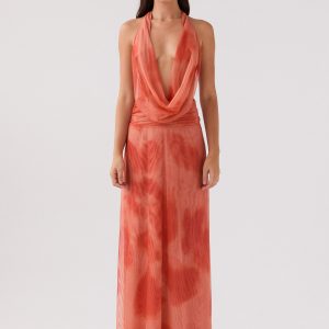 Elysia Chiffon Maxi Dress - Fiery Fusion