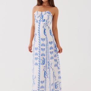 Tayla Linen Maxi Dress - Floral Wave