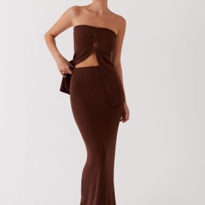 Delicate Lady Knit Maxi Skirt - Chocolate