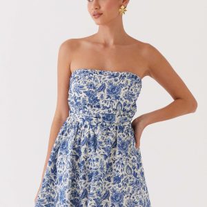 Forget Me Not Linen Mini Dress - Blue Paisley