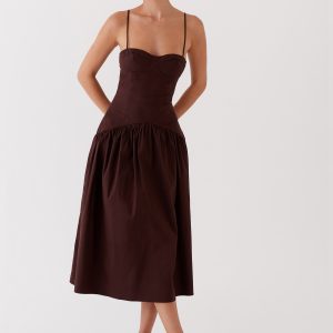 Yvette Corset Midi Dress - Chocolate