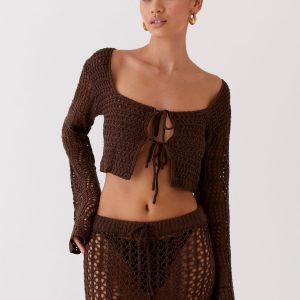 Rosalina Crochet Long Sleeve Top - Chocolate
