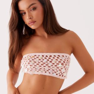 Evissa Crochet Strapless Crop Top - Pink