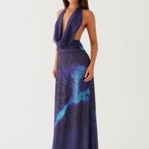 Elysia Chiffon Maxi Dress - Cyber Rose