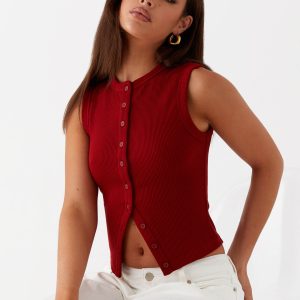 Blair Buttoned Tank Top - Ribbed Knit