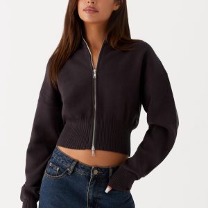 Episode High Neck Cardigan - Charcoal