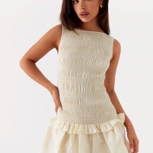 Garden Kisses Shirred Mini Dress - Ivory