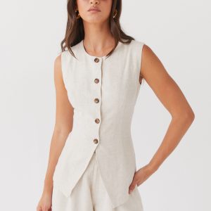 Born For Bordeaux Linen Vest - Oatmeal