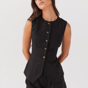 Born For Bordeaux Linen Vest - Black