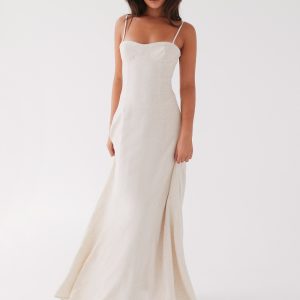 Angelina Linen Maxi Dress - Oatmeal