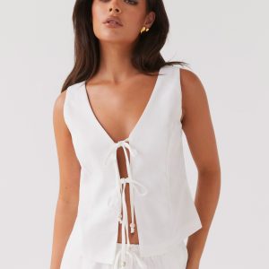 Tina Linen Vest Top - White